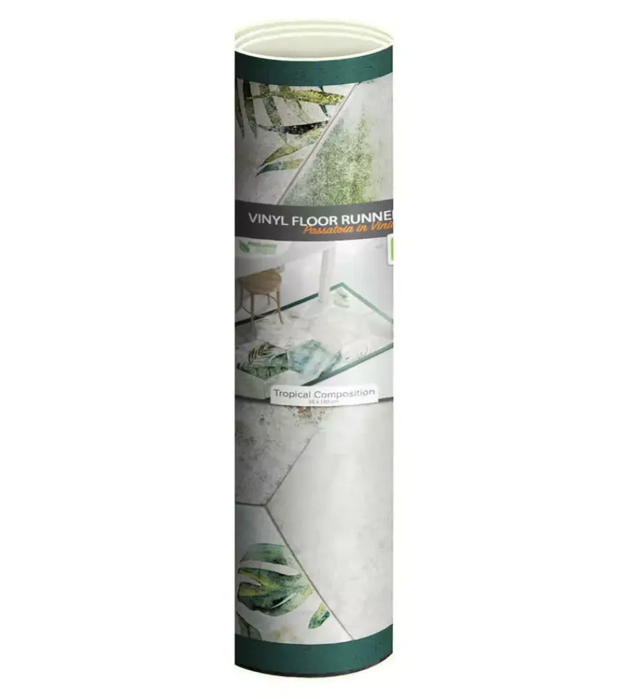 Tessile D'Arredo- Passatoia in vinile "runner" fantasia "tropical composition", 180x50 cm