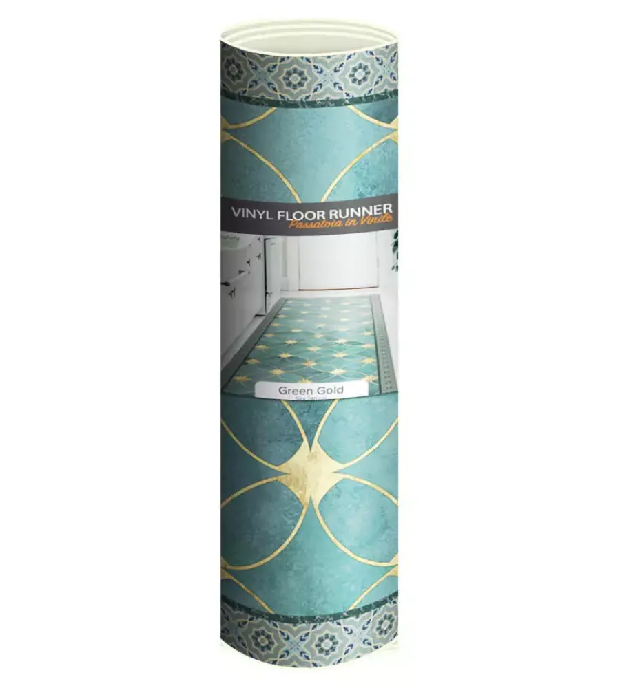 Tessile D'Arredo- Passatoia in vinile "runner" fantasia "green gold", 240x50 cm