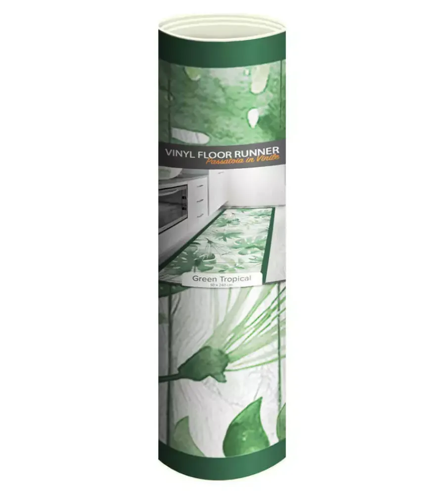 Tessile D'Arredo- Passatoia in vinile "runner" fantasia "green tropical", 240x50 cm