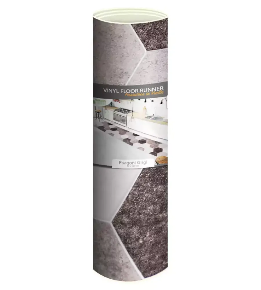 Hot Passatoia in vinile "runner" fantasia "esagoni grigi", 240x50 cm Tessile D'Arredo