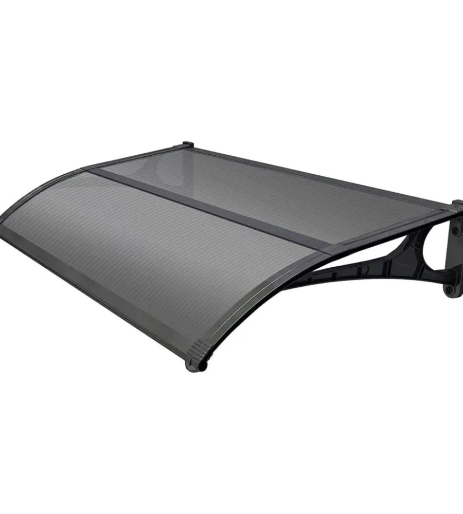 Coperture Per Esterno E Accessori- Pensilina da esterno essenza con supporto grigio e copertura in policarbonato compatto satinato opalino 140x90 cm