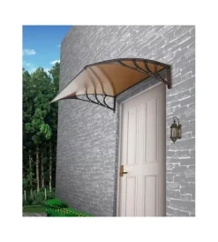 Coperture Per Esterno E Accessori|Pensilina da esterno essenza in abs con supporto marrone e copertura in policarbonato alveolare fumé 100x60 cm