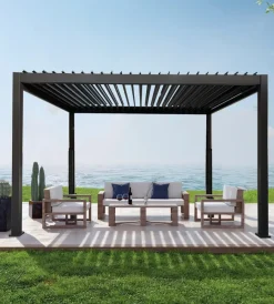 Coperture Per Esterno E Accessori-EuroGarden Pergola bioclimatica da esterno "atena" con apertura a manovella in alluminio antracite 3x4 m