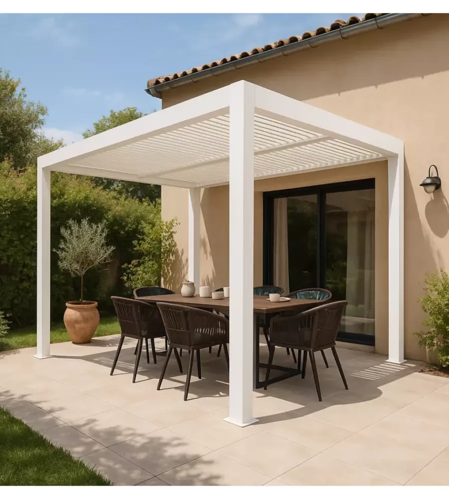 Coperture Per Esterno E Accessori- Pergola bioclimatica da esterno "artemide" in alluminio bianco 3x4 m