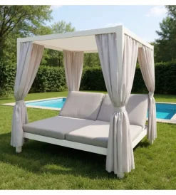 Coperture Per Esterno E Accessori|Pergola con sunlounge doppio riviera "tulipano" bianco e grigio 205x166x200 cm
