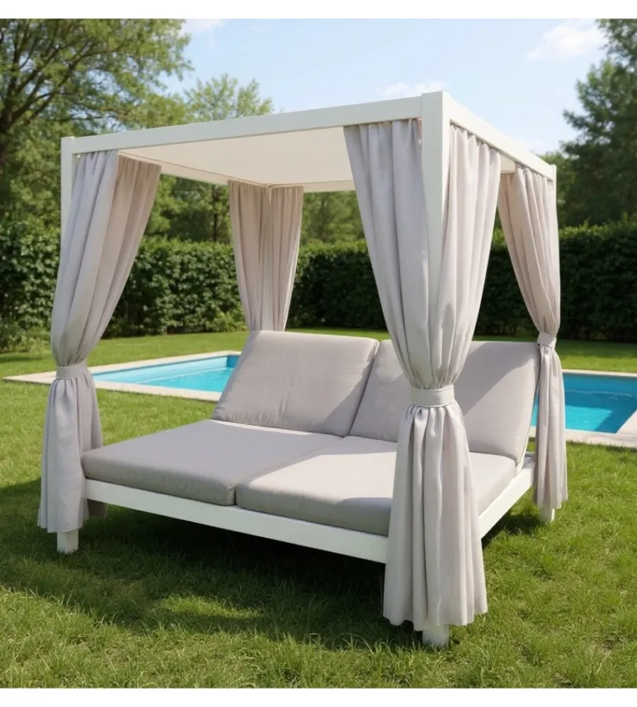 Coperture Per Esterno E Accessori|Pergola con sunlounge doppio riviera "tulipano" bianco e grigio 205x166x200 cm