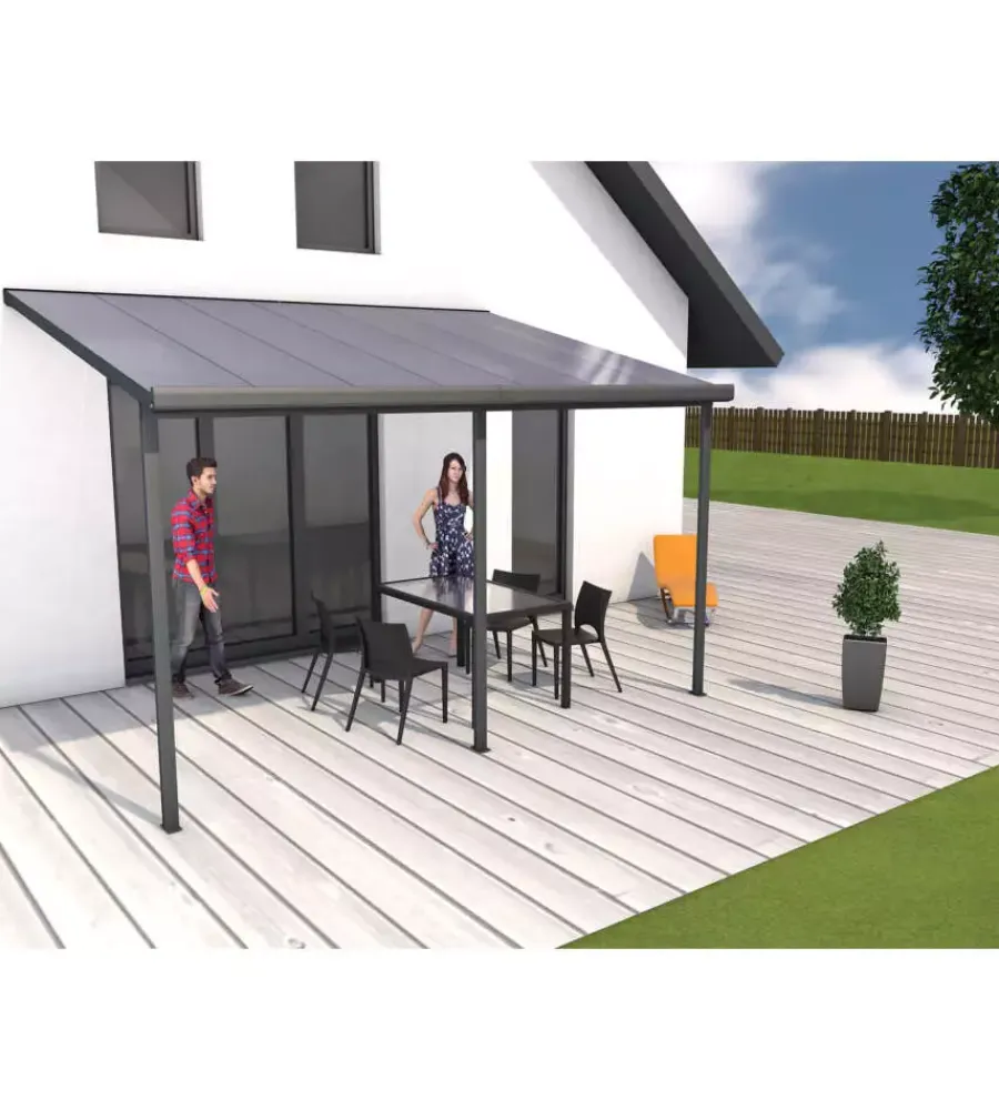 Clearance Pergola da esterno in alluminio colore antracite con copertura in policarbonato, 5x3 metri Coperture Per Esterno E Accessori