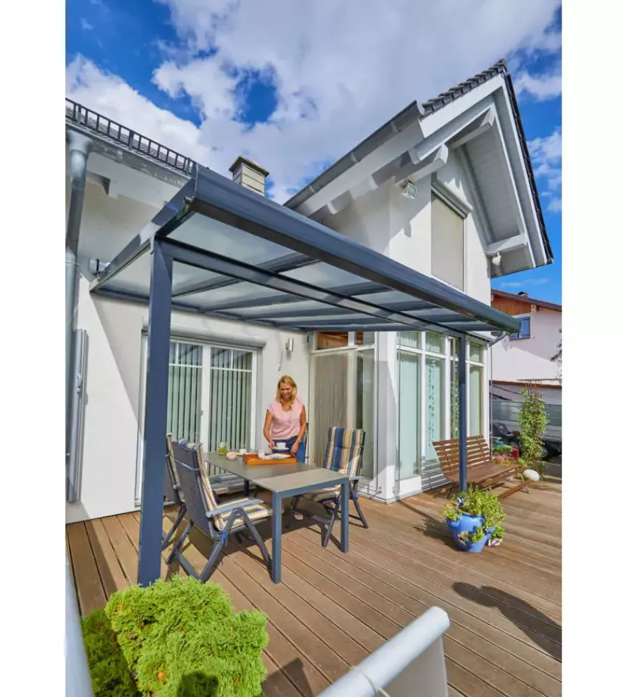 Clearance Pergola da esterno in alluminio colore antracite con copertura in policarbonato, 5x3 metri Coperture Per Esterno E Accessori