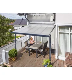 Coperture Per Esterno E Accessori|Pergola da esterno in alluminio colore antracite con copertura in policarbonato, 3x3 metri