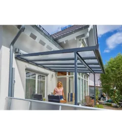 Coperture Per Esterno E Accessori|Pergola da esterno in alluminio colore antracite con copertura in policarbonato, 3x3 metri