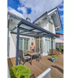 Coperture Per Esterno E Accessori|Pergola da esterno in alluminio colore antracite con copertura in policarbonato, 3x3 metri