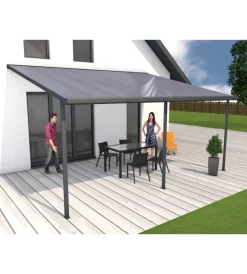Coperture Per Esterno E Accessori- Pergola da esterno "patio" in alluminio antracite e policarbonato opale, 5x3 metri
