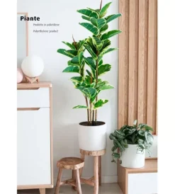 Fiori Artificiali- Pianta di ficus elastica in polietilene con 54 foglie, 145 cm