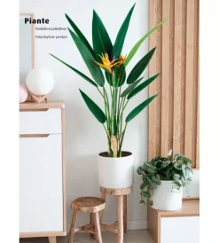 Online Pianta strelitzia in polietilene con 12 foglie e 2 fiori, 120 cm Fiori Artificiali