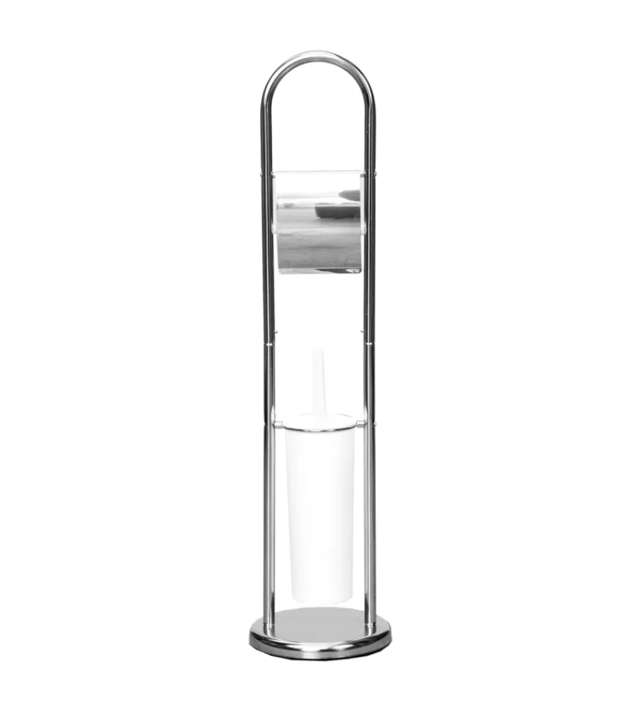 Ceramiche E Accessori-Decor Bagno Piantana con portascopino e portarotolo cromato h 81 cm
