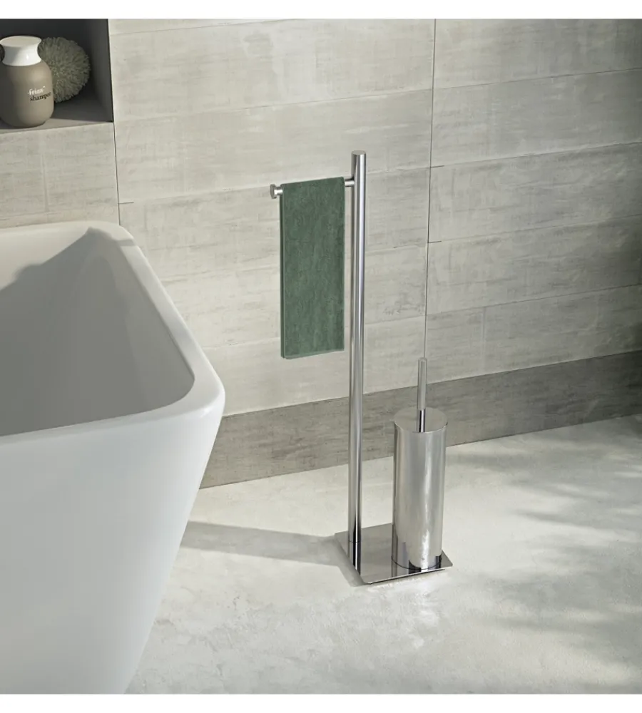 Accessori Bagno- Piantana portarotolo e scopino wc gedy "trilly" in acciaio inox spazzolato
