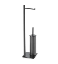 Accessori Bagno|Piantana portarotolo e scopino wc gedy "trilly" in acciaio inox gun metal