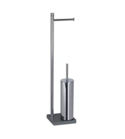 Accessori Bagno- Piantana portarotolo e scopino wc gedy "trilly" in acciaio inox grigio