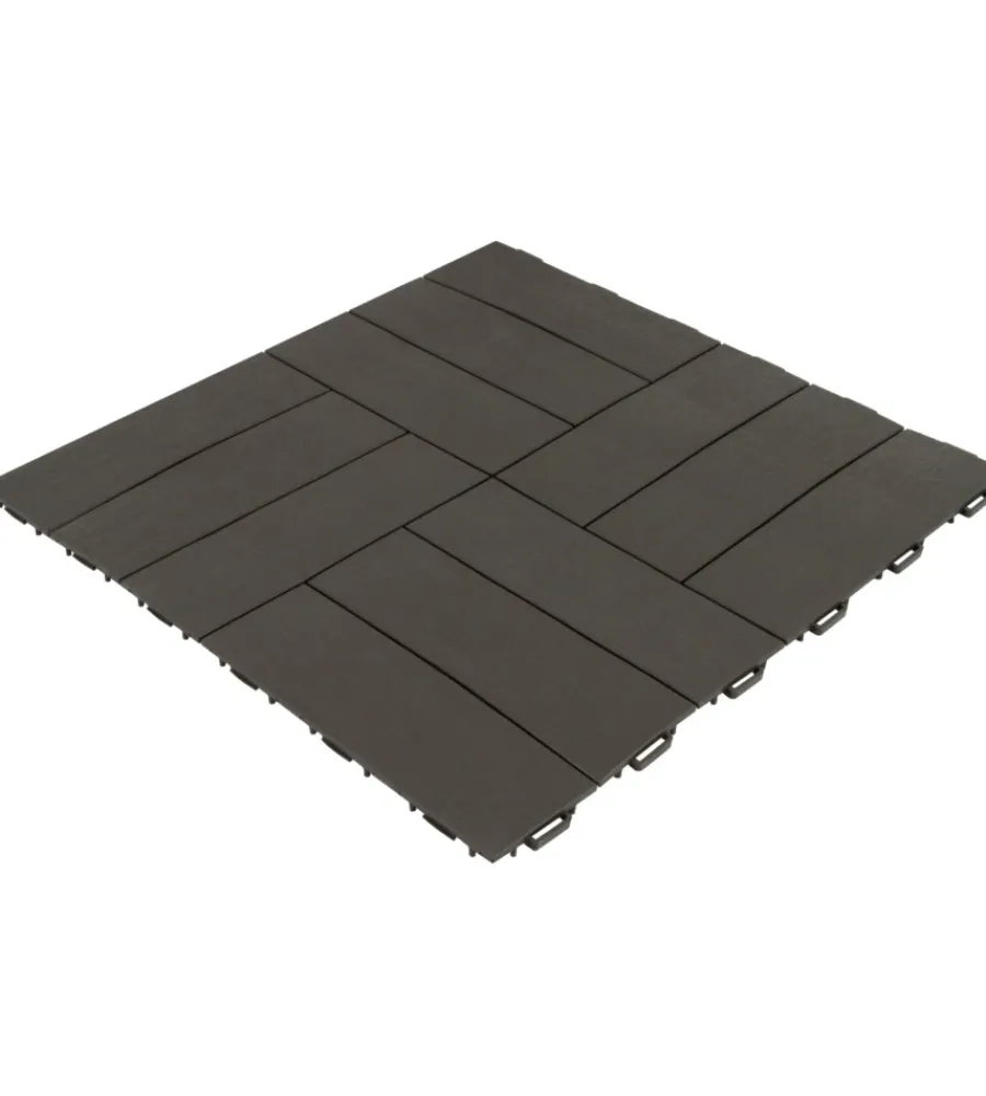 Fontane, Decorazioni E Pavimentazioni-ArtPlast Piastrella da esterno autoagganciante in polipropilene simil-legno marrone 563x563x13 mm