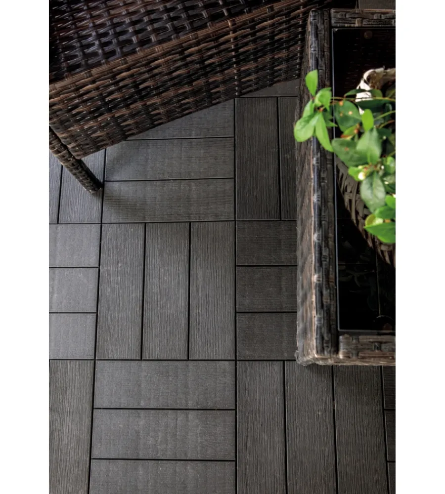 Fontane, Decorazioni E Pavimentazioni-ArtPlast Piastrella da esterno autoagganciante in polipropilene simil-legno marrone 563x563x13 mm