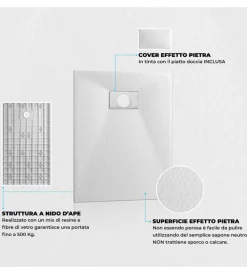 Docce E Accessori|Piatto doccia effetto pietra bianco, 70x120 cm
