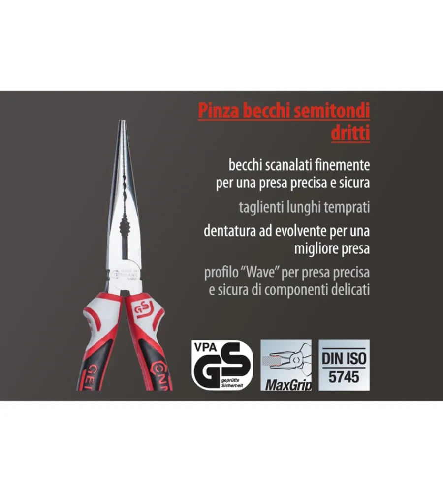 Pinze E Tenaglie- Pinza becchi semitondi dritti 3k 200 mm.