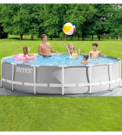 Intex Piscine|Piscina fuori terra autoportante rotonda  "prisma frame" grigio chiaro 427x427x107 cm