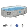 Bestway Piscine|Piscina fuori terra con struttura ovale "power steel swim vista" con oblo' effetto pietra 488x305x107 cm