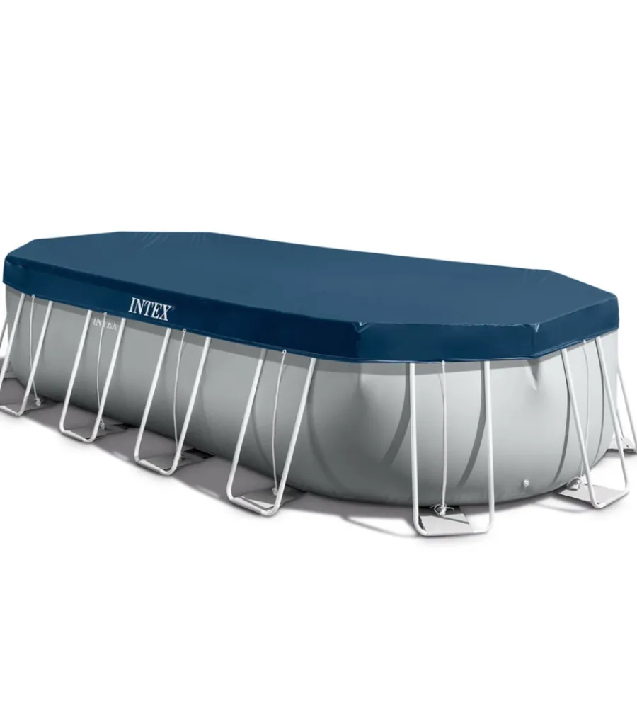 Clearance Piscina fuori terra con struttura ovale "prisma" con pompa filt grigio chiaro 610x305x122 cm - cod. 26798np Piscine