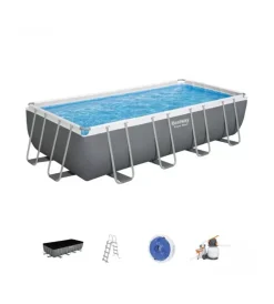 New Piscina fuori terra con struttura rettangolare "power steel frame" con di pompa, scaletta, copertura e chemconnect antracite 549x274x122 cm - cod. 56466-new Piscine