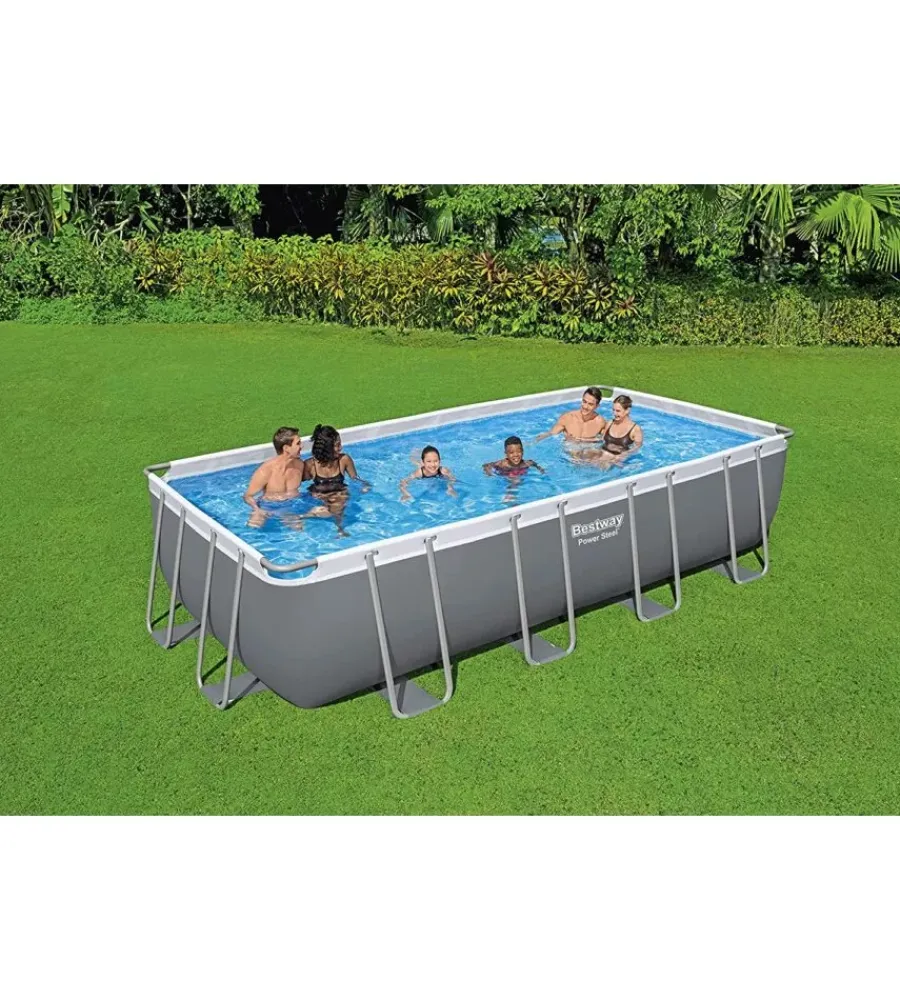 New Piscina fuori terra con struttura rettangolare "power steel frame" con di pompa, scaletta, copertura e chemconnect antracite 549x274x122 cm - cod. 56466-new Piscine