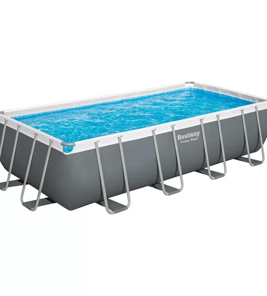 New Piscina fuori terra con struttura rettangolare "power steel frame" con di pompa, scaletta, copertura e chemconnect antracite 549x274x122 cm - cod. 56466-new Piscine