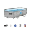 Piscina fuori terra con struttura ovale "power steel" con filtro, scala, copertura, chemconnect  e oblo' effetto finta pietra 427x250x100 cm - cod. 56714 Piscine