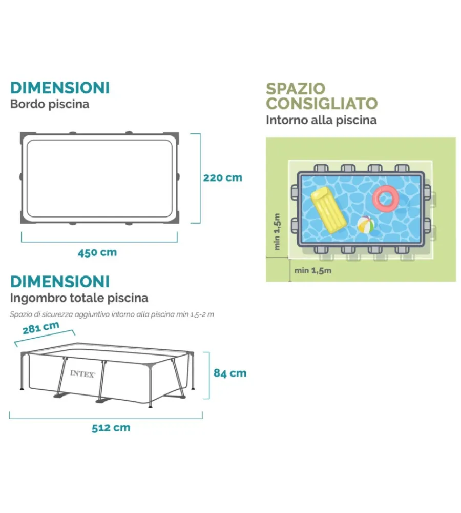 Intex Piscine|Piscina fuori terra con struttura rettangolare "rectangular frame" blu 450x220x84 cm i.2 - cod. 28273np