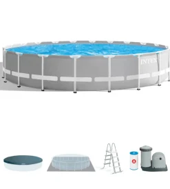 Piscine-Intex Piscina fuori terra con struttura rotonda "prisma frame" con pompa filtro grigio chiaro 610x132 cm  - cod. 26756np