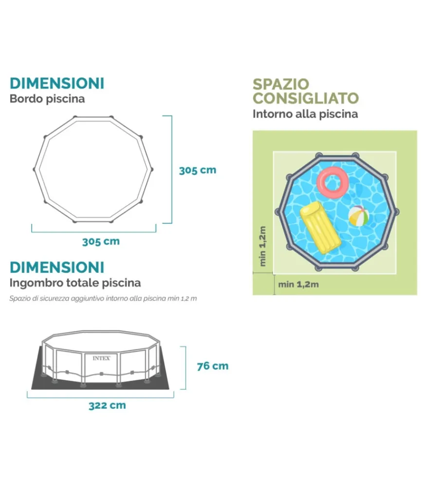 Piscine-Intex Piscina fuori terra con struttura rotonda "prisma frame" grigio chiaro 305x305x76 - cod. 26700np