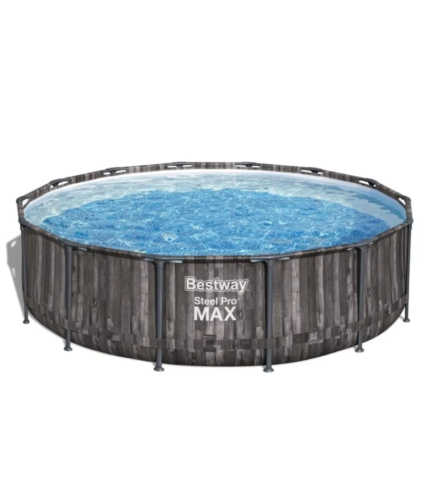 Discount Piscina fuori terra con struttura rotonda "steel pro max" effetto legno scuro 427x427x107 cm Piscine