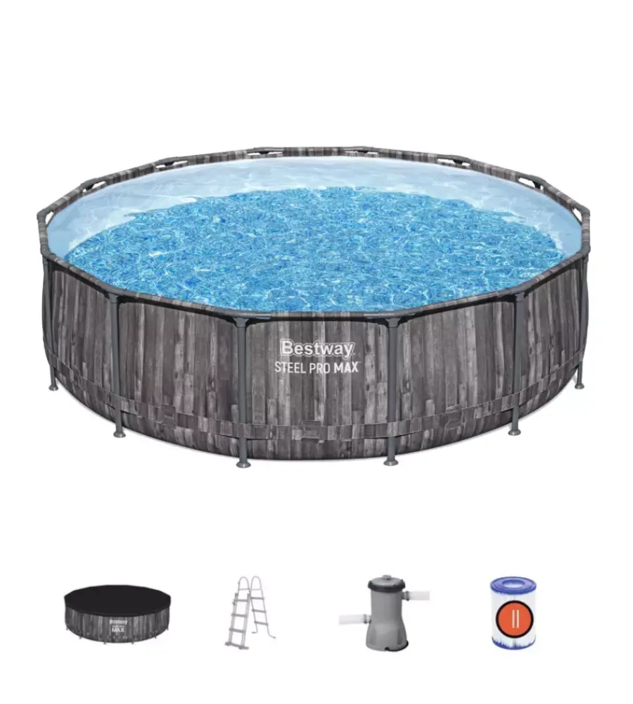Discount Piscina fuori terra con struttura rotonda "steel pro max" effetto legno scuro 427x427x107 cm Piscine