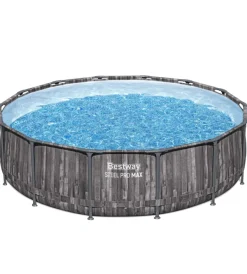 Discount Piscina fuori terra con struttura rotonda "steel pro max" effetto legno scuro 427x427x107 cm Piscine