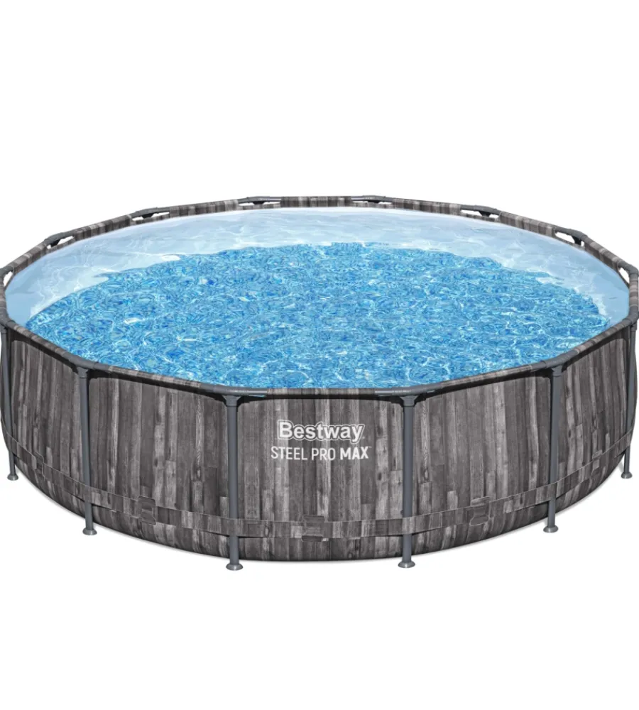 Discount Piscina fuori terra con struttura rotonda "steel pro max" effetto legno scuro 427x427x107 cm Piscine