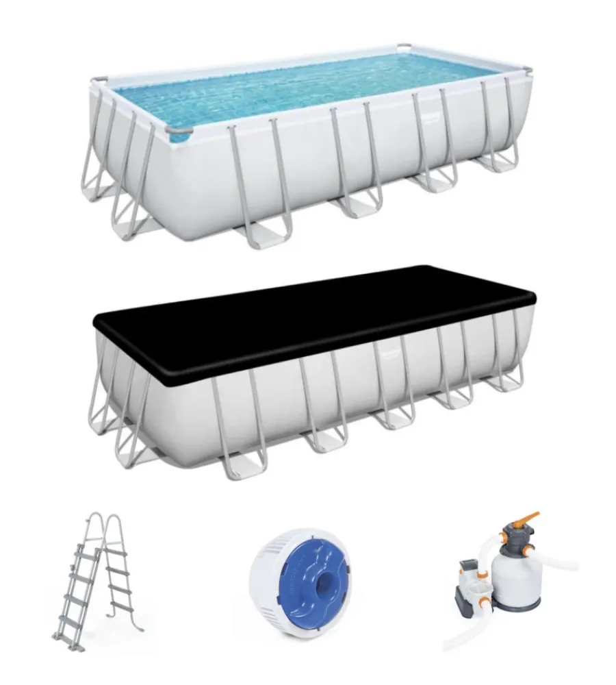 Bestway Piscine|Piscina fuori terra con struttura rettangolare "power steel frame" con pompa, scaletta, cover e chemconnect bianco 549x274x122 cm - cod. 56466