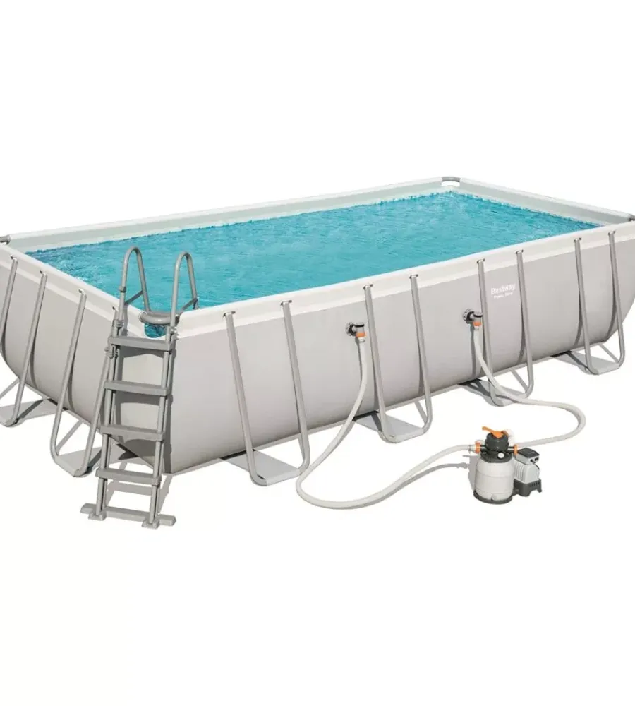 Bestway Piscine|Piscina fuori terra con struttura rettangolare "power steel frame" con pompa, scaletta, cover e chemconnect bianco 549x274x122 cm - cod. 56466
