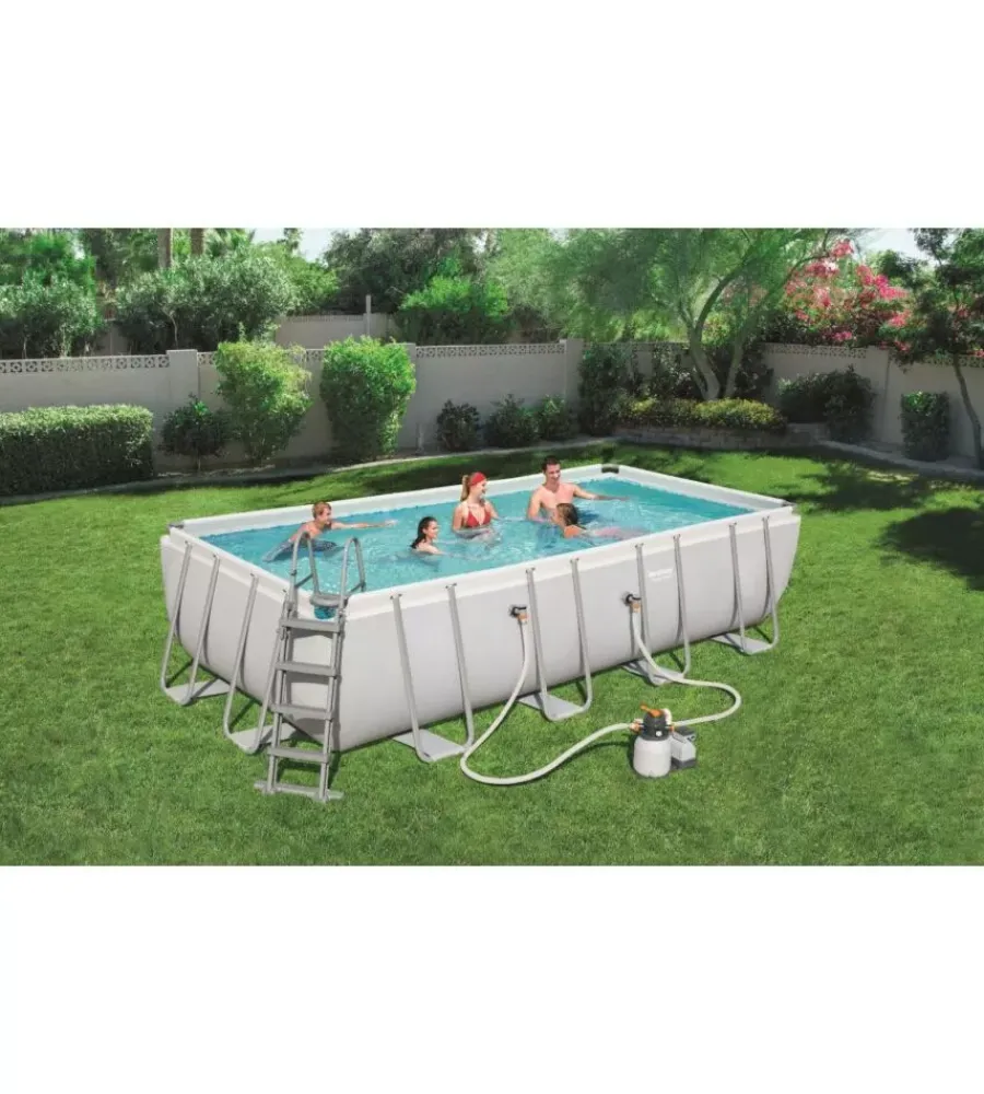 Bestway Piscine|Piscina fuori terra con struttura rettangolare "power steel frame" con pompa, scaletta, cover e chemconnect bianco 549x274x122 cm - cod. 56466