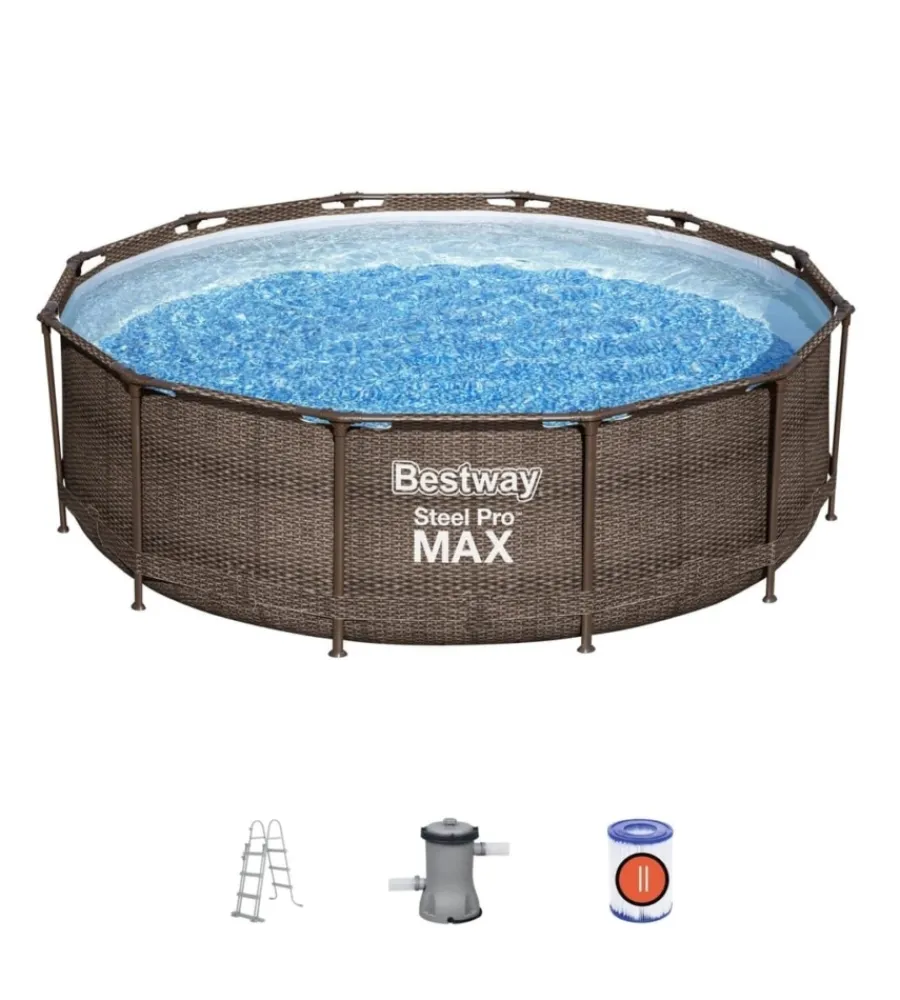 Bestway Piscine|Piscina fuori terra con struttura rotonda "steel pro max" effetto rattan 366x366x100 cm