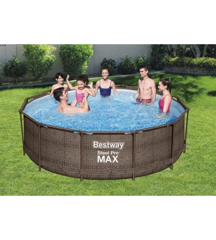 Bestway Piscine|Piscina fuori terra con struttura rotonda "steel pro max" effetto rattan 366x366x100 cm