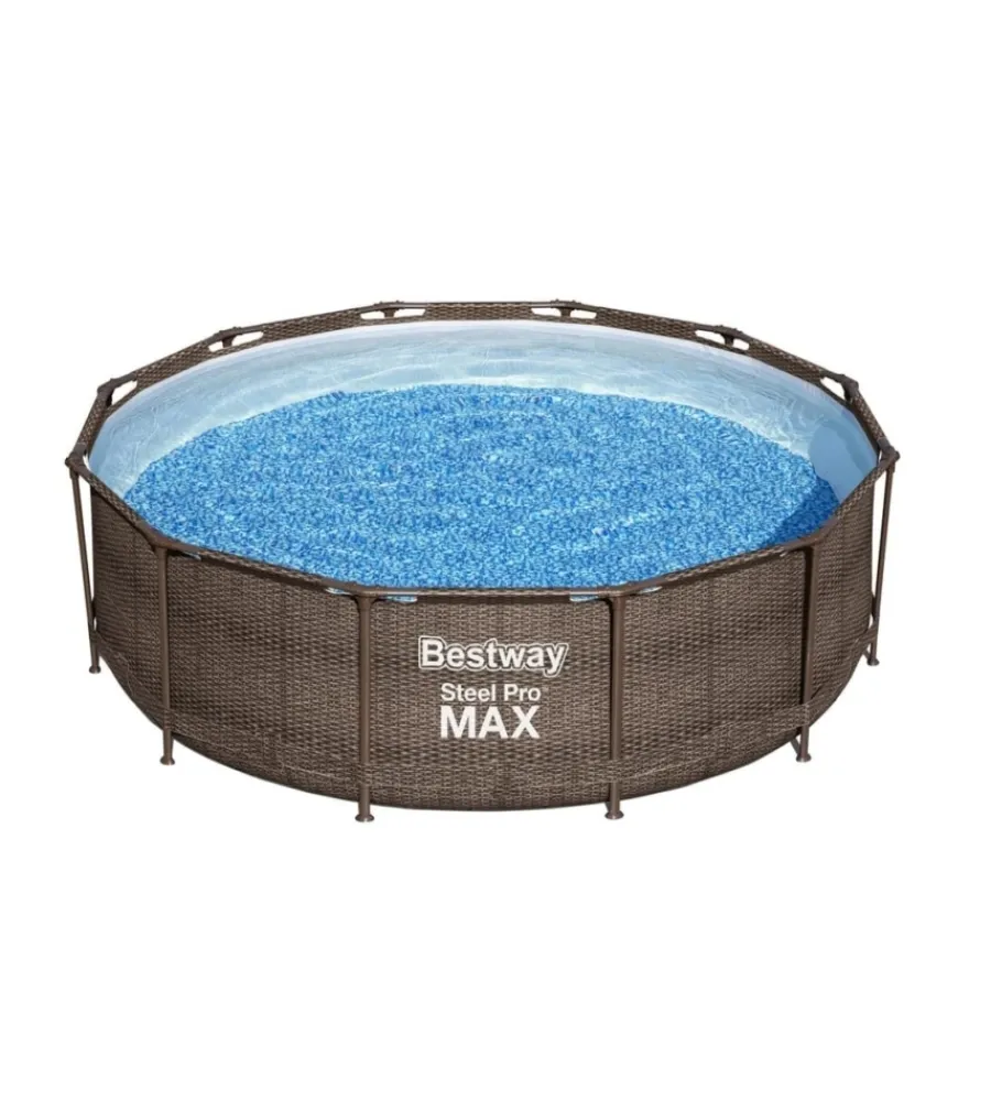 Bestway Piscine|Piscina fuori terra con struttura rotonda "steel pro max" effetto rattan 366x366x100 cm