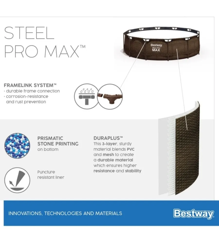 Bestway Piscine|Piscina fuori terra con struttura rotonda "steel pro max" effetto rattan 366x366x100 cm