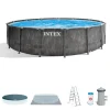Intex Piscine|Piscina fuori terra con struttura rotonda "prism greywood" pompa filtro effetto legno grigio 457x122 cm - cod. 26742np