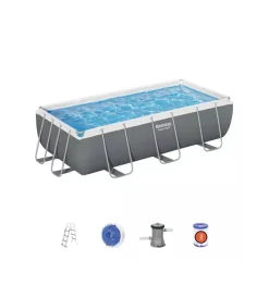 Sale Piscina fuori terra con struttura rettangolare "power steel" con pompa, filtro e scaletta grigio scuro 404x201x100 cm - cod. 56441-new. Piscine
