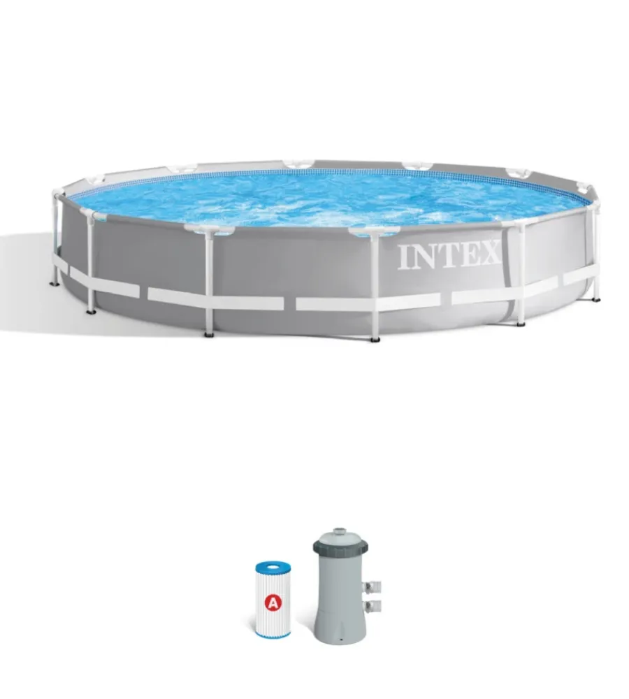 Piscine-Intex Piscina fuori terra con struttura rotonda "prisma frame" grigio chiaro 366x366x76 cm - cod. 26712np